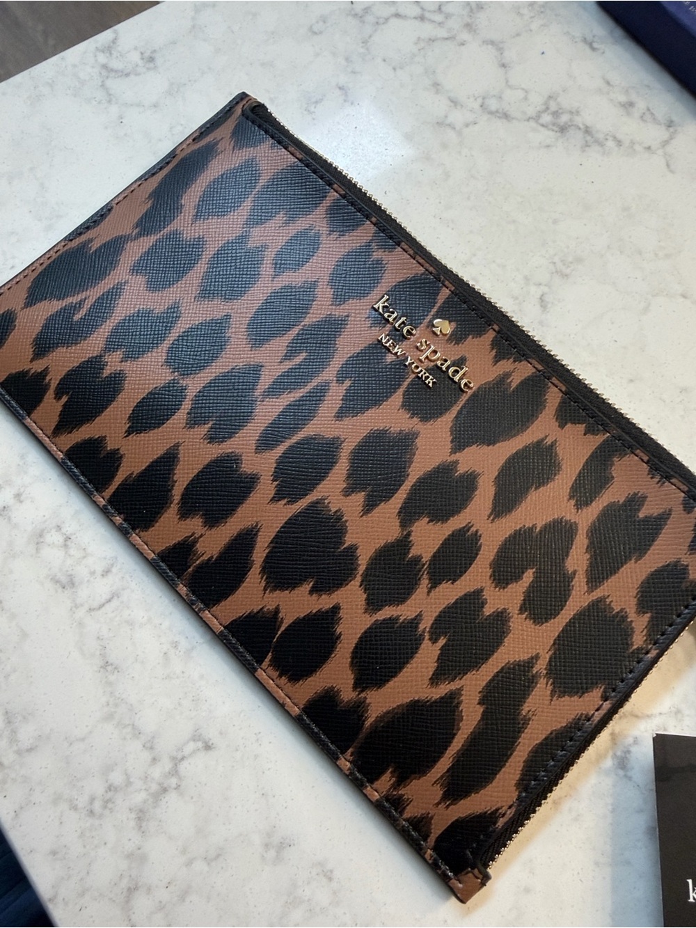 Kate Spade Brown & Black Leopard Zip Pouch
